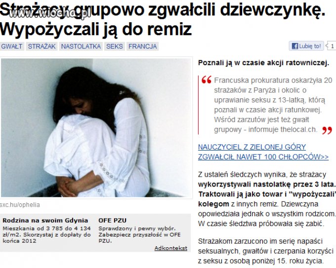 Strażacy grupowo gwałcili 13-latkę...