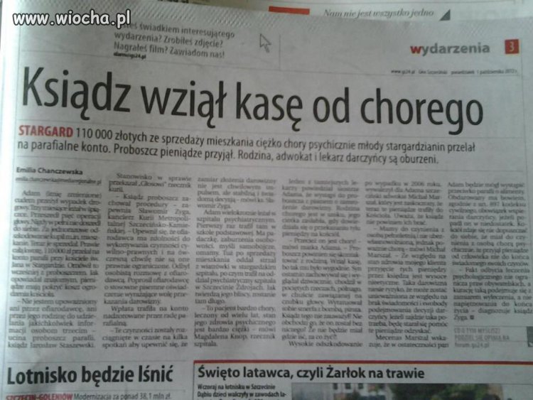Ksiądz przyjął 110 000 zł od chorego psychicznie