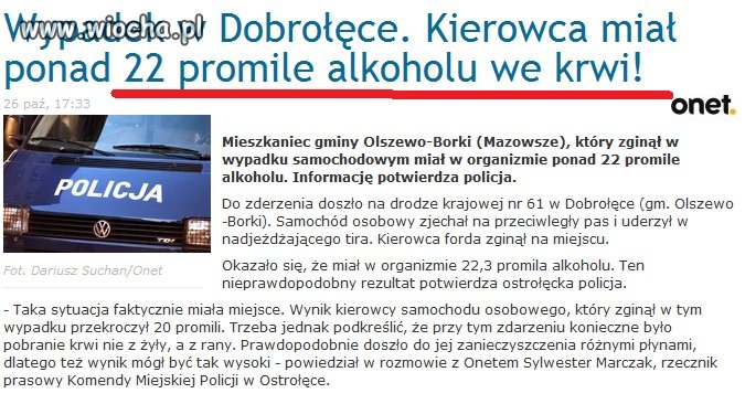 Z cyklu Polak potrafi...kierowca miał 22 promile!!