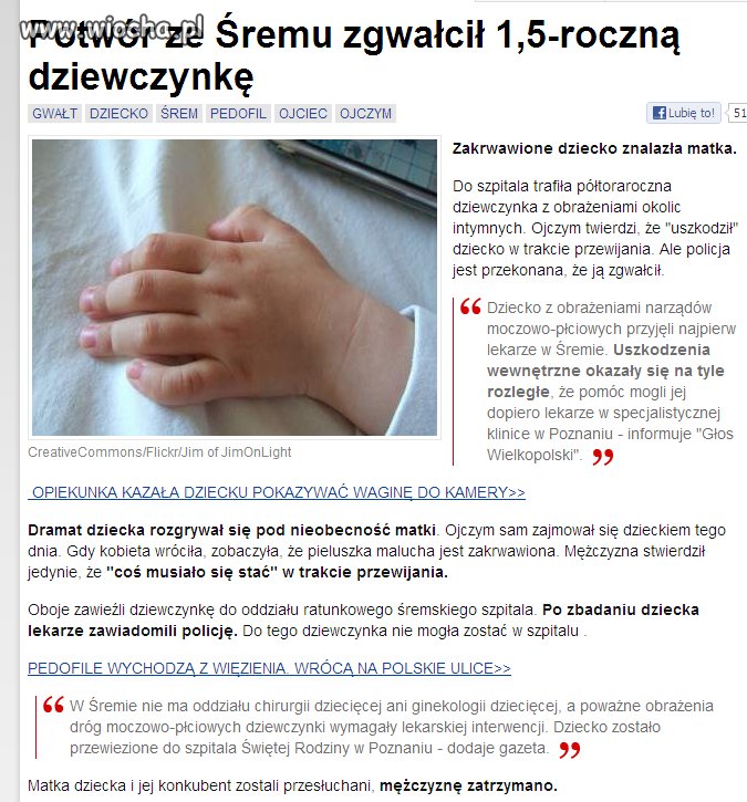 Potwór ze Śremu zgwałcił 1,5roczną dziewczynkę...