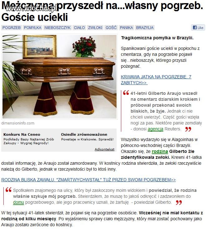 Mężczyzna przyszedł na własny pogrzeb...