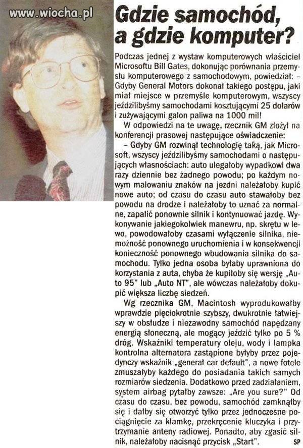 Gdzie samochód, a gdzie komputer ?
