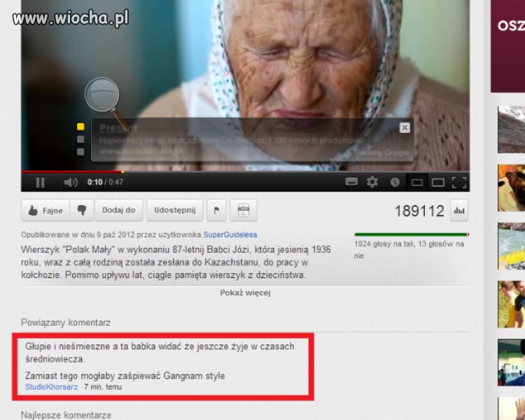 Komentarz pod filmem 