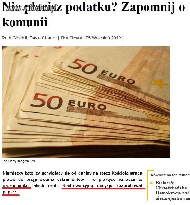 Nie płacisz na kościół...=EKSKOMUNIKA!!!