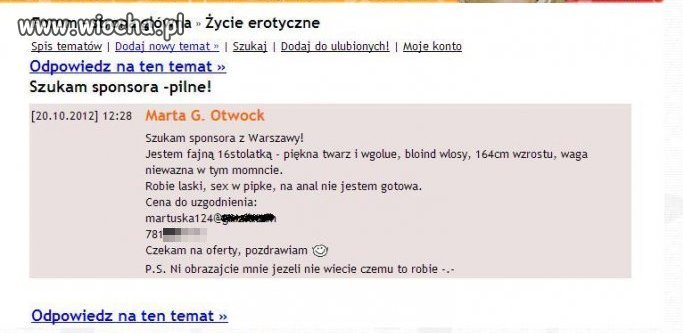 Fajna 16stka szuka sponsora... WIOCHA!