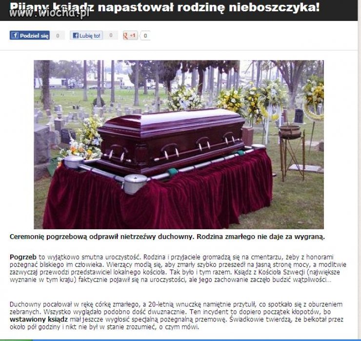 Pijany ksiądz napastował rodzinę nieboszczyka 