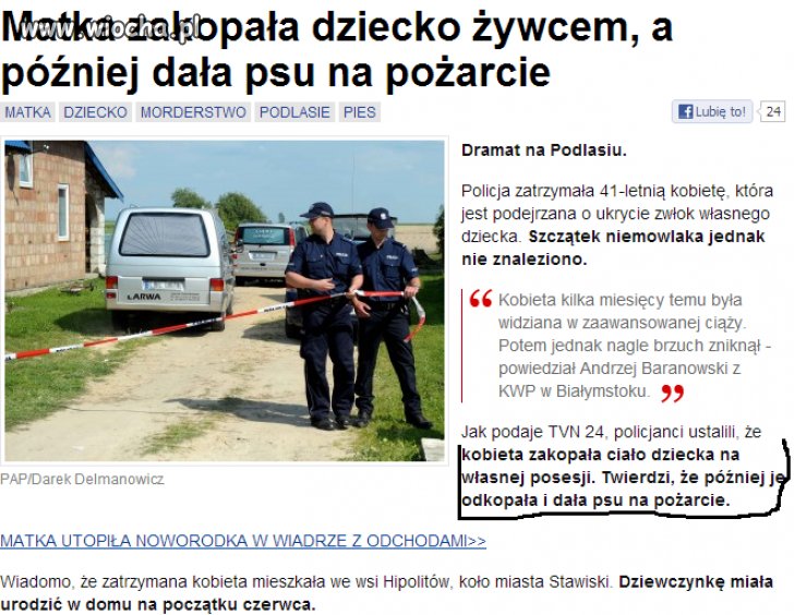 Polska...Matka zakopała dziecko żywcem...