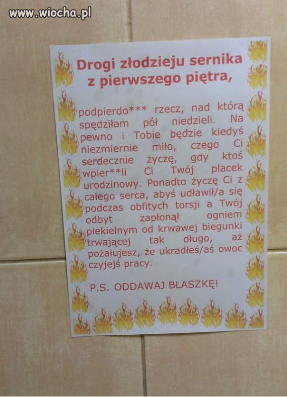 Drogi złodzieju sernika...