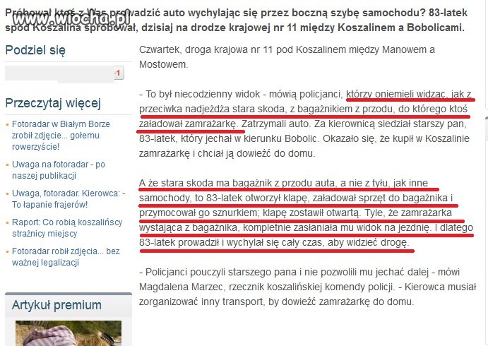 Jechał z zamrażarką przed maską