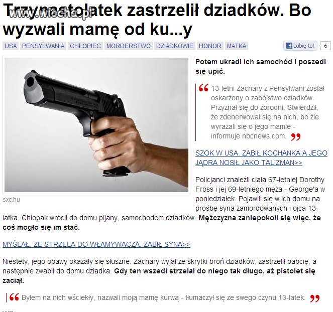 Trzynastolatek zastrzelił dziadków...bo wyzwali...