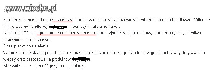 Znalezione na jednym z serwisów pośrednictwa pracy