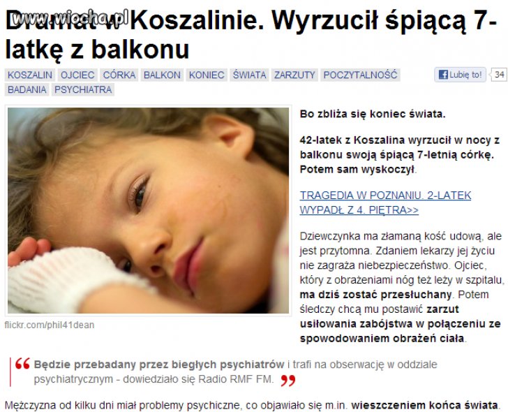 Ojciec wyrzucił swoją córkę z balkonu jak spała...