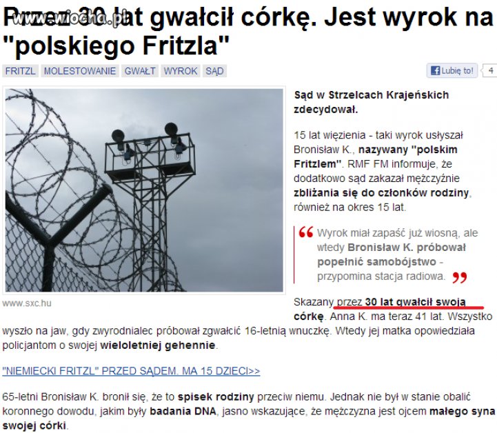 Przez 30 lat gwałcił swoją córkę...