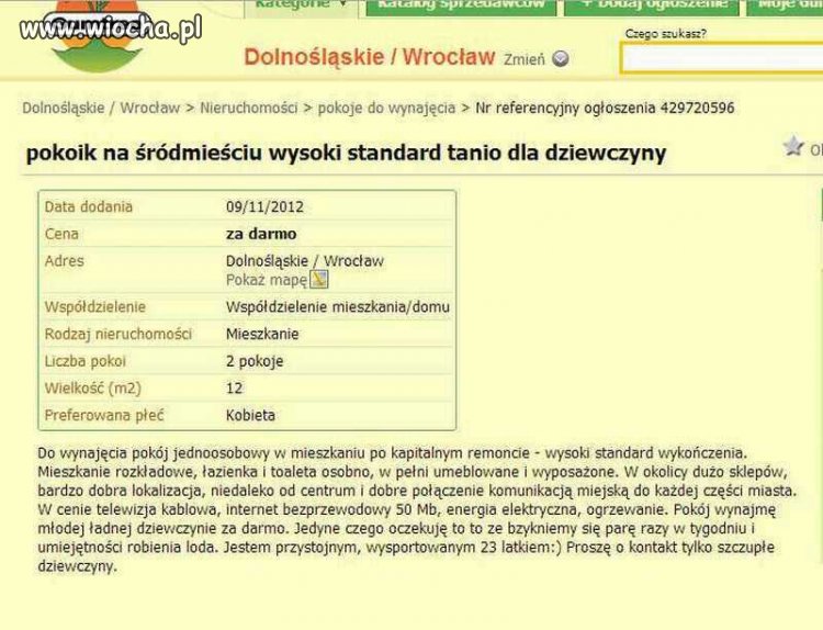 Do wynajęcia pokój we Wrocławiu ZA DARMO