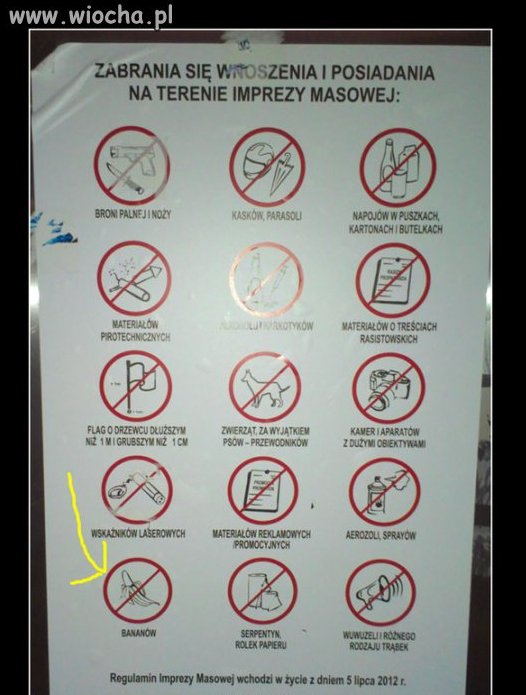 Zakaz wnoszenia bananów...