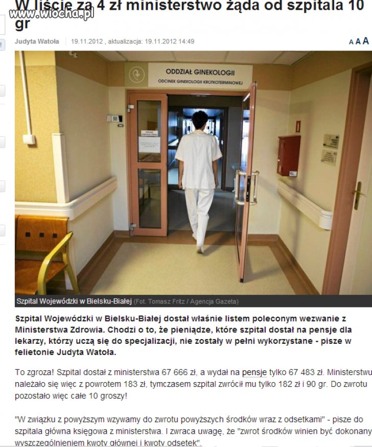 Ministerstwo żąda od szpitala "10Gr" z odsetkami..