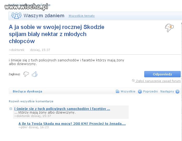 Biały nektar? Policja? Roczna Skoda?