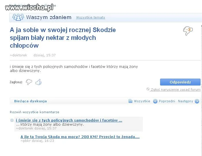 Biały nektar? Policja? Roczna Skoda?