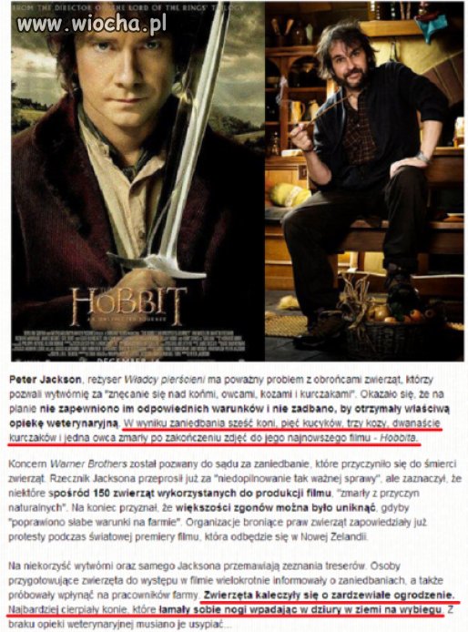 27 zwierząt zabitych na planie "Hobbitta"