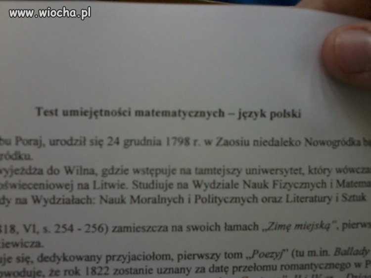 Test matematyczny na języku polskim 