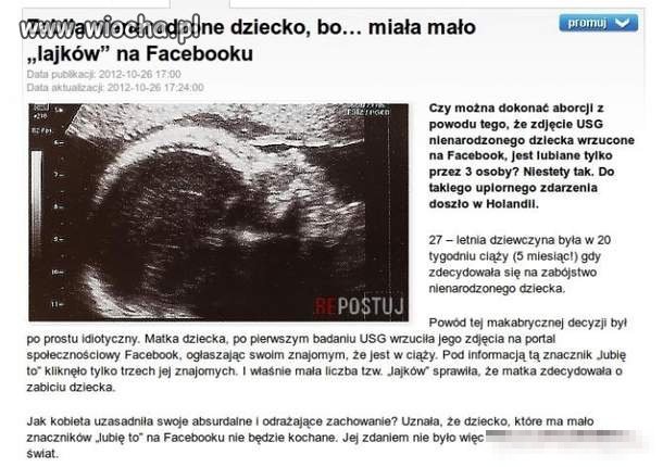 Zabiła nienarodzone dziecko bo miała mało lajków