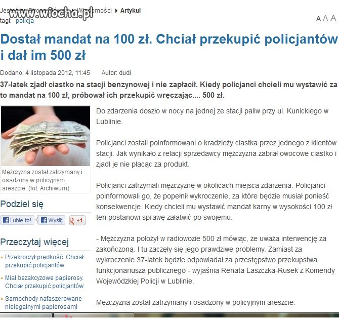 Dostał mandat 100 zł
