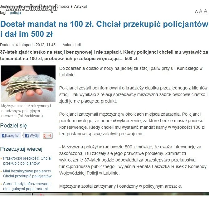 Dostał mandat 100 zł