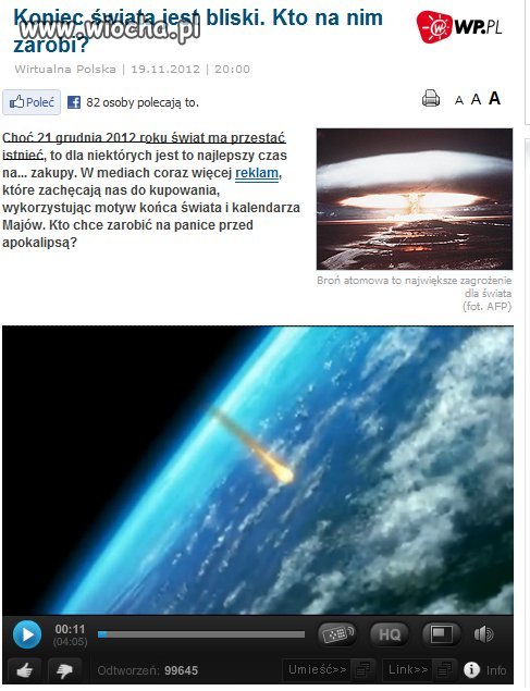Zdaniem wp na pewno będzie koniec świata