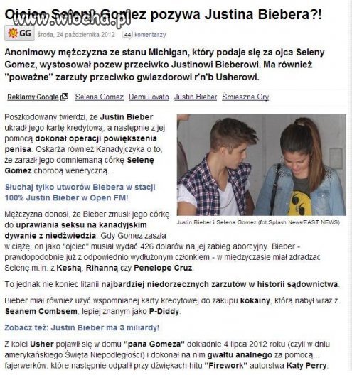Ojciec Seleny G. pozywa Justina