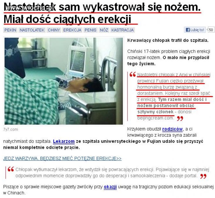 Nastolatek miał dość ciągłych erekcji...