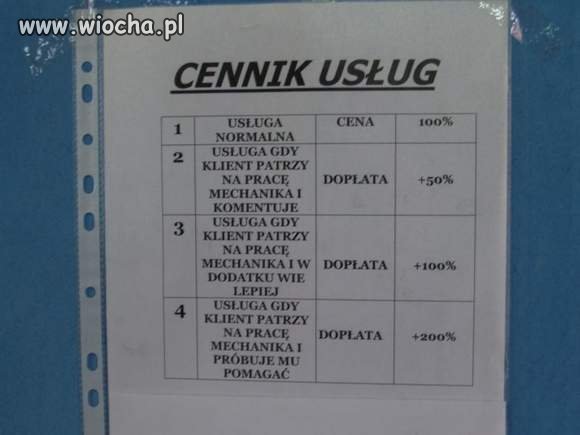 CENIK USŁUG U MECHANIKA