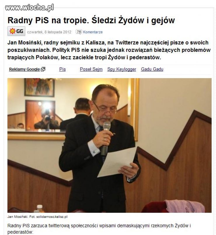 Radny PiS ma słabość do żydów i pedałów 