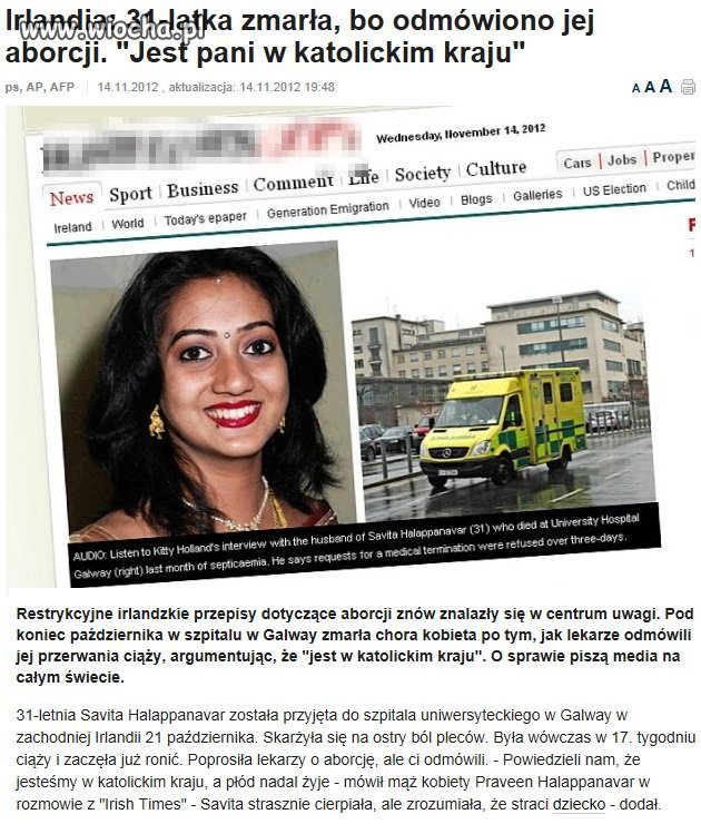 Lepsza śmierć kobiety niż ...aborcja 