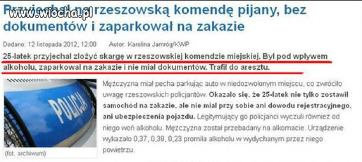 Pijany mężczyzna przyjechał na komendę policji...