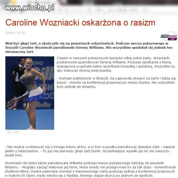 Woźniacka oskarżona o rasizm