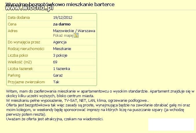 Wynajmę bezgotówkowo