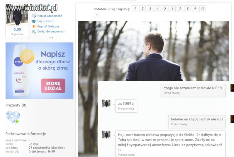 "Chciałbym się z tobą spotkać w zamian proponuję..