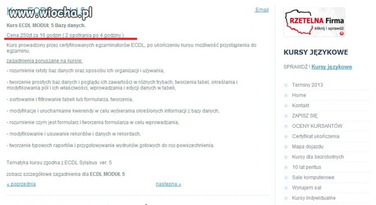 Cena i godziny kursu