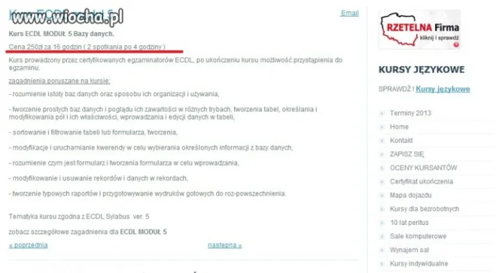 Cena i godziny kursu