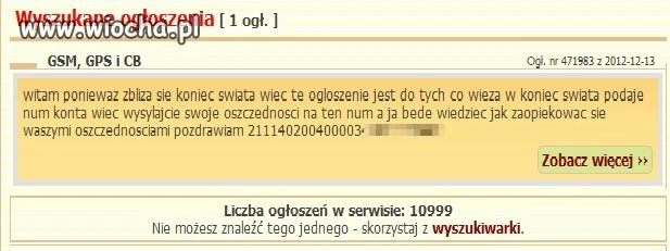Znalezione na portalu ogłoszeniowym