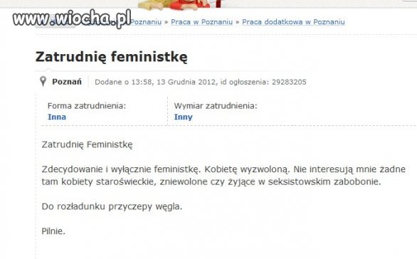 Zatrudnię feministkę