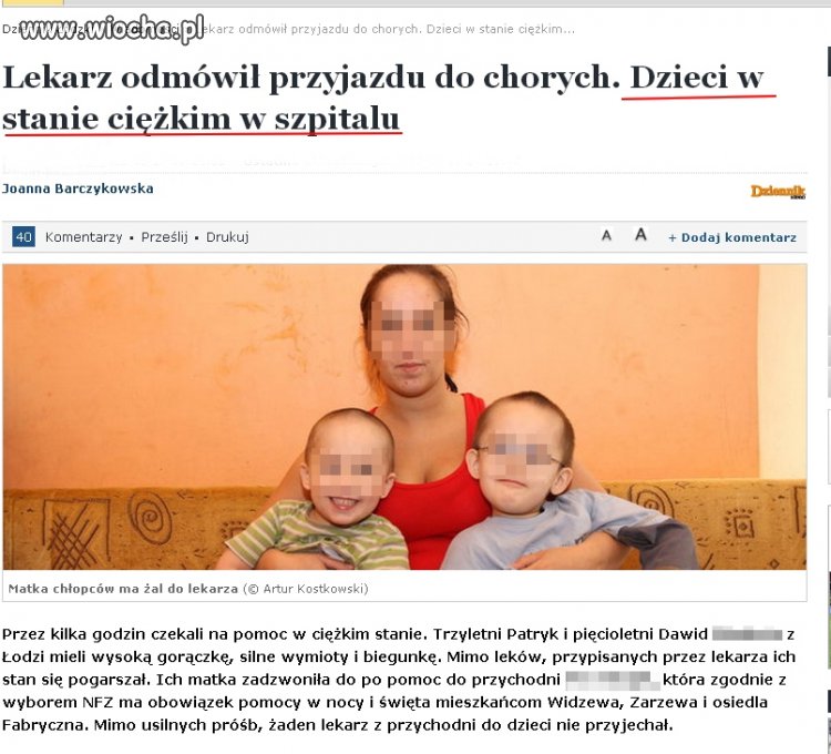 Lekarz odmówił przyjazdu do ciężko chorych dzieci.