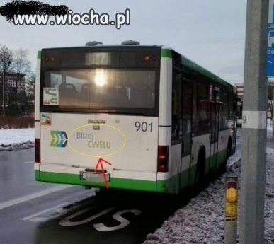 Autobus i śmieszny napis