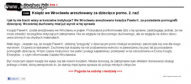 Wrocław: 2 raz Ksiądz aresztowany za...