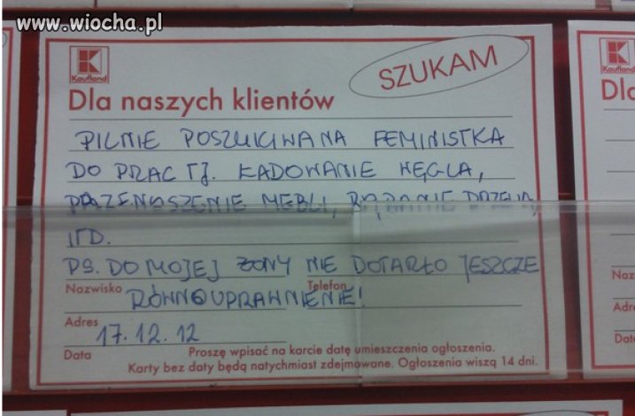 Pilnie poszukiwana feministka...