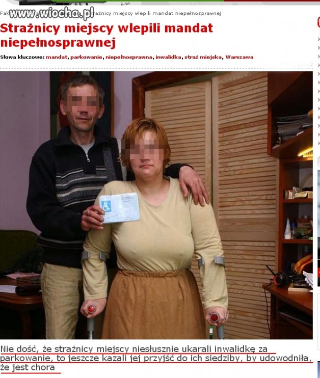Straż miejska daje mandat osobie niepełnosprawnej,