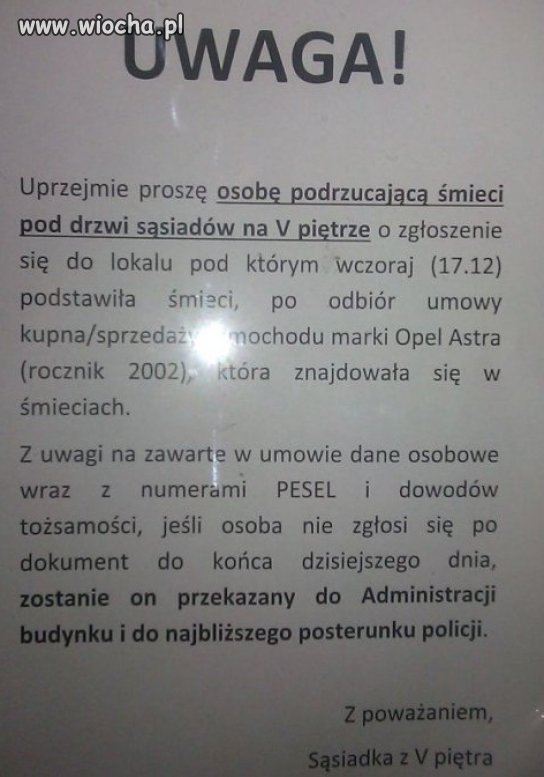 Informacja od sąsiadki...