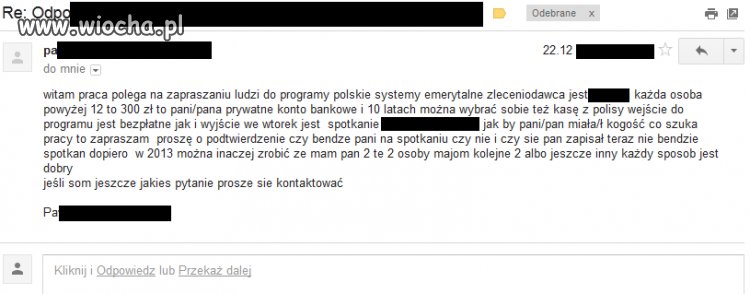 Mail od niedoszłego "pracodawcy"