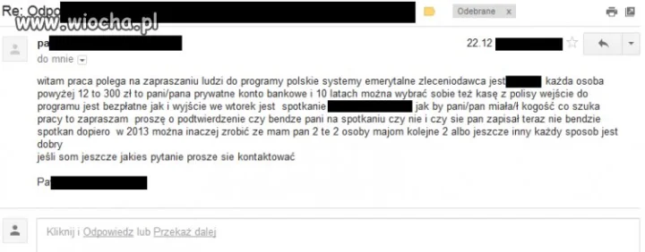 Mail od niedoszłego "pracodawcy"