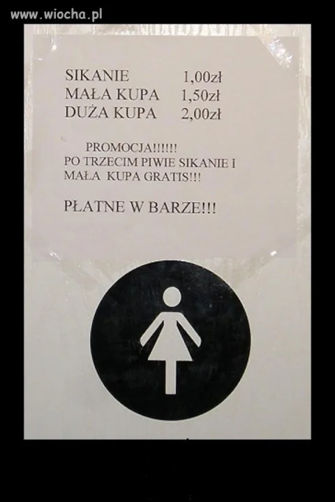 Cennik w toalecie
